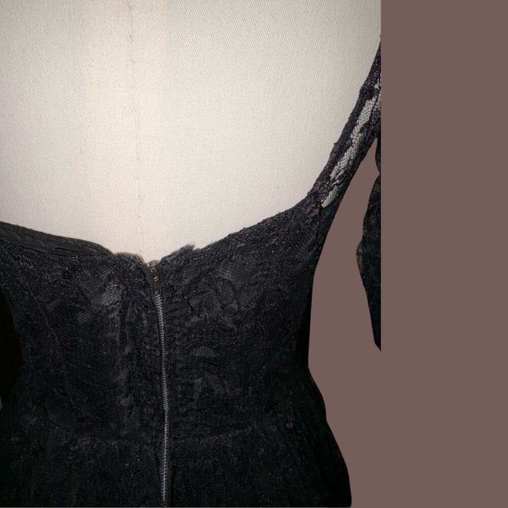 VTG 1950s Black Floral Lace Fit & Flare Cocktail Dress w/ Talon Zipper Size XS - Picture 3 of 6
